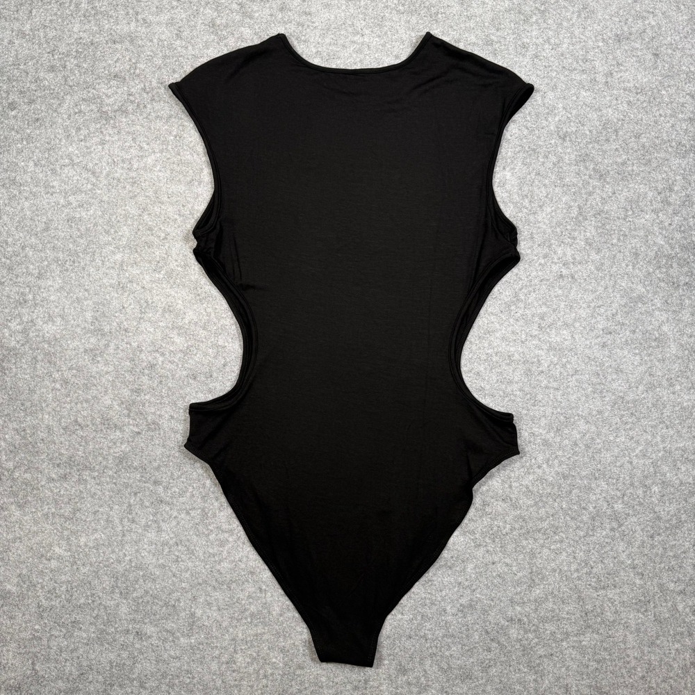 Black Cutout Sleeveless Bodice Crew Neck High Cut Bodysuit XL - Picture 4 of 9